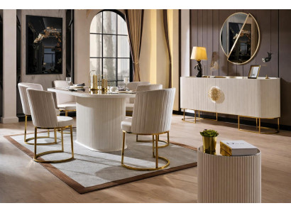 Luxuriöses Esszimmer Set Tisch Stühle Sideboard Spiegel Beistelltisch