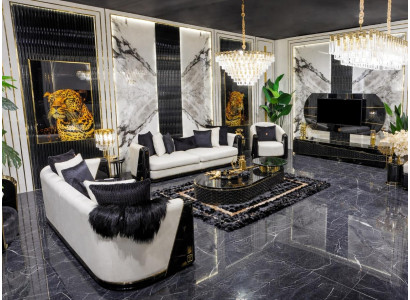 Exklusives Wohnzimmer-Set mit 3+3+1 Sitzer Couchtisch und TV-Ständer