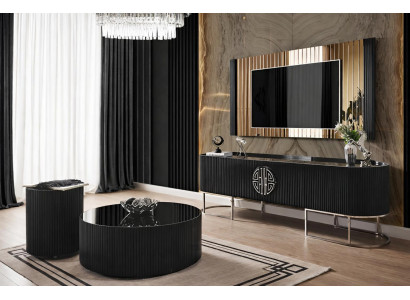 Elegantes Wohnset mit TV-Einheit und modernen Akzenten in Schwarz