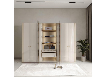 Luxus Kleiderschrank Beige Modern mit Gold Details