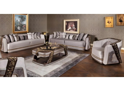 Luxuriöses Beiges Wohnzimmer Set Polstercouchen Edler Sessel Tisch