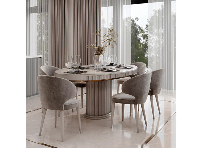 Esstisch Set Beige mit 6 Stühlen und goldenen Akzenten für modernes Zuhause
