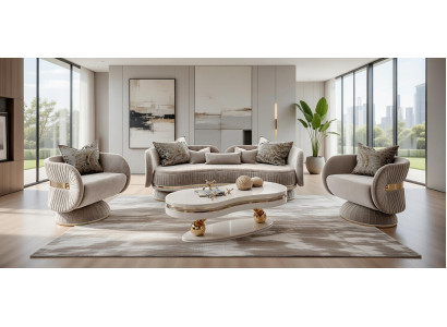 Exklusive Wohnzimmer Garnitur Creme Sofa Sessel Couchtisch