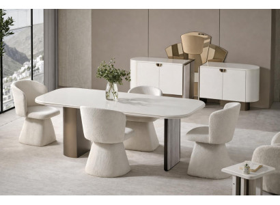 Elegantes Esszimmer Set mit modernem Tisch und vier stilvollen Stühlen