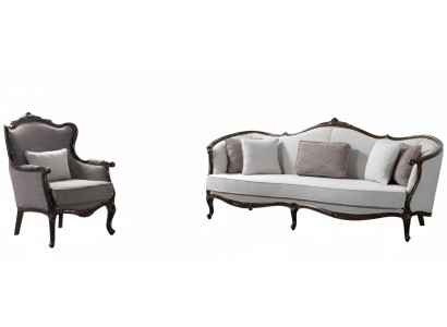 Wohnzimmer-Set 3-Sitzer-Sofa Sessel Weiß Klassischer Stil Weiches Sofa