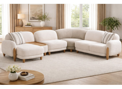 Edles Weißes Wohnzimmer Set L-Form Sofa Couchtisch Lowboard Regale