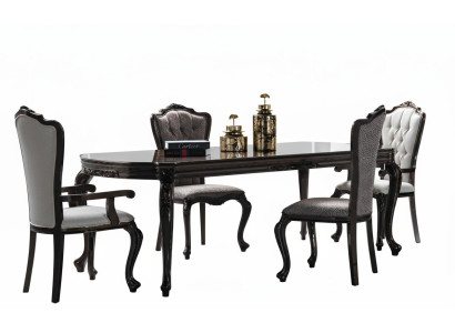 Esszimmer-Set Farbe Schwarz Weiß Tisch Stuhl Stil Klassisch Holzbeine
