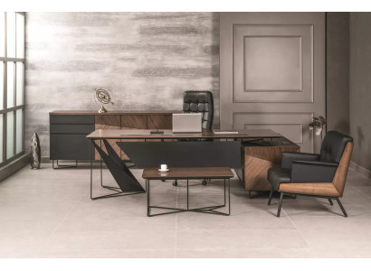 Luxuriöses Büro-Set Designer Cheftisch Edler Sideboard Sessel Tisch