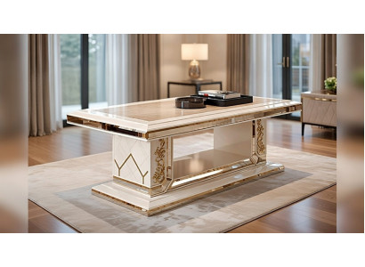 Luxuriöser Couchtisch in Beige mit goldenen Details und Metallgestell