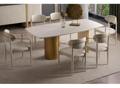 Elegantes Esszimmer-Set mit Tisch und 6 Stühlen in Weiß und Gold