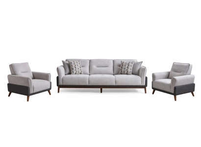 Wohnzimmer-Set 3-Sitzer-Sofa Sessel Moderner Stil Holzbeine Weiß Farbe