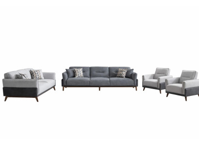 Wohnzimmer-Set 3-Sitzer-Sofa Sessel Weiß Dunkelgrau Moderner Stil Neu