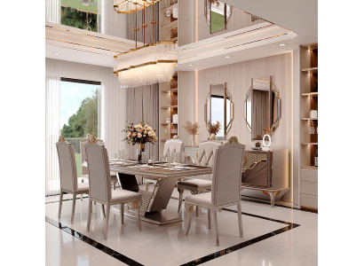 Elegantes Esszimmer-Set mit Tisch, 6 Stühlen und Sideboard