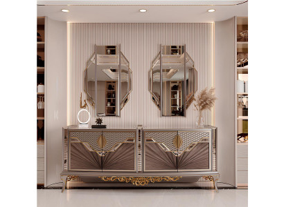 Konsole mit Spiegel im modernen Stil und goldenen Details