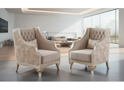 Komfortables Sessel Set mit ergonomischer Polsterung und goldenen Akzenten