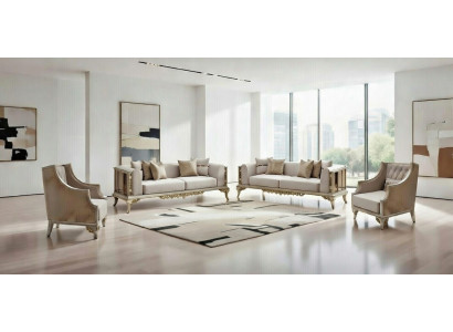 Moderne Beige Sofagarnitur Polster 3-Sitzer 2x Edle Sessel 4tlg