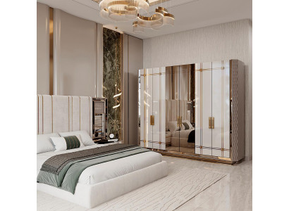 Designer Schlafzimmer Möbelset Bett Schrank 2 Nachttische Luxus
