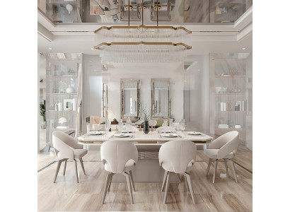 Esszimmer Set mit Esstisch Stühlen und goldenen Dekorationen