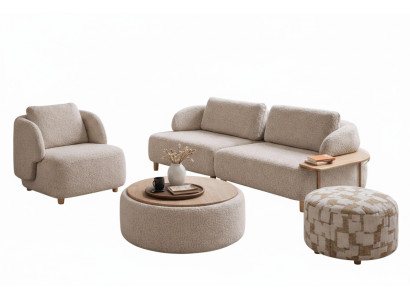 Wohnzimmer-Set 2-Sitzer-Sofa Sessel Beistelltisch Hocker Moderner Stil