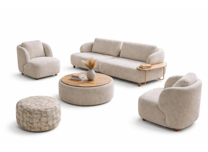 Wohnzimmer-Set 2Sitzer-Sofa Sessel Hocker Beistelltisch Moderner Stil