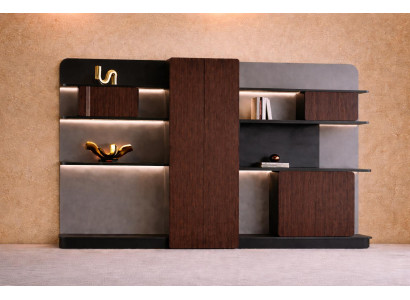 Funktionales Bücherregal mit elegantem Holzdesign und LED-Lichtern