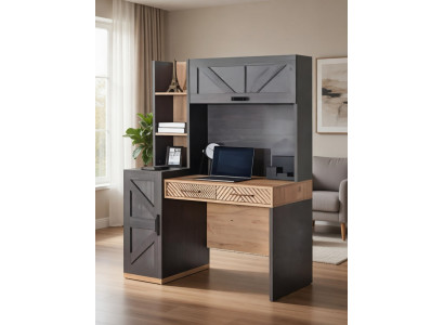 Computertisch aus Holz mit funktionalen Regalen und Schubladen