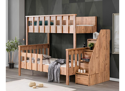 Etagenbett aus Holz mit Treppe und integriertem Stauraum