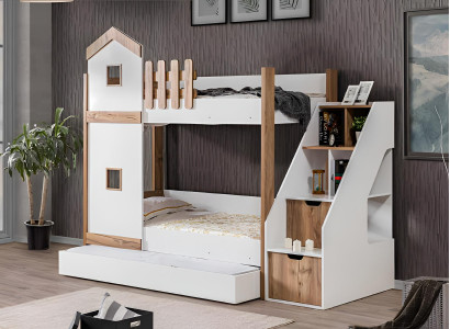 Etagenbett im modernen Design mit Stauraum und Treppe