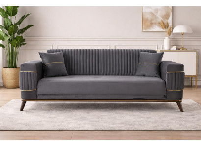 Luxuriöses Sofa in Grau mit feinen Goldverzierungen hochwertige Möbel