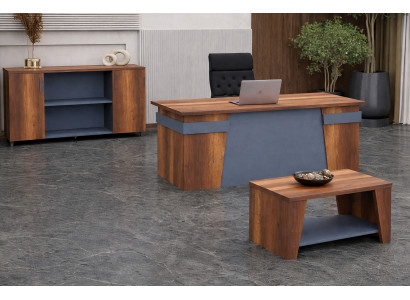 Einfarbiges Muster Arbeitszimmer-Set Modernes Design Grau, Braun – 3TLG