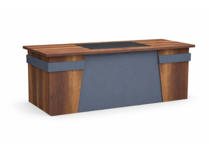 Chefschreibtisch Modernes Design Grau, Braun Holzrahmen Einfarbiges