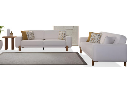Luxuriöses Sofa-Set 3+3 Weiß Weiches Kopfteil Minimalistischer Stil