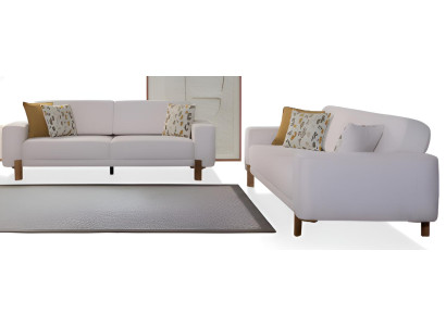 Minimalistisches Sofa-Set 3+3 Weiß Farbe Modernes Interieur Holzrahmen
