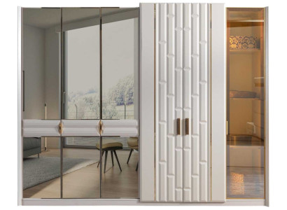 Kleiderschrank Modern Weiß Designer Goldeinsätze Hintergrundbeleuchtung