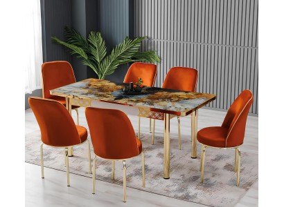 Esszimmer Essgruppen Esstisch Stühle Mehrfarbig Orange Rechteckig