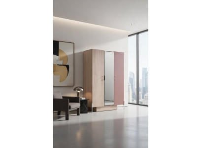 Kleiderschrank in Rosa und Weiß mit Spiegel für Schlafzimmer und Flur