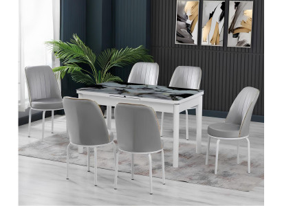 Essgruppen Esstisch Stühle Rechteckig Mramor Grau Weiß Modern Neu