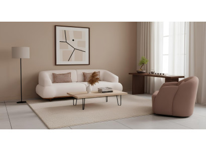 Luxus Sofa Set 3-Sitzer Sofa Sessel Modern Design Bouclé Cremeweiß Beige