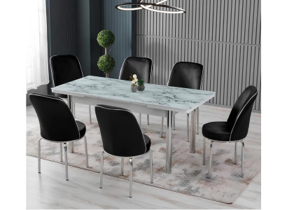 Esszimmer Essgruppen Esstisch Stühle Rechteckig Weiß Schwarz Modern
