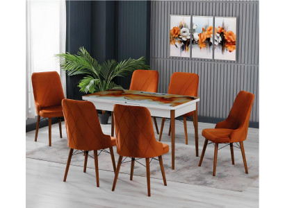 Esszimmer Essgruppen Esstisch Stühle Orange Mehrfarbig Rechteckig