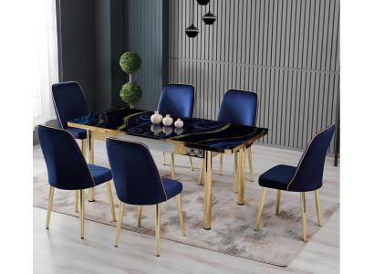 Esszimmer Essgruppen Esstisch Stühle Rechteckig Mehrfarbig Blau Neu
