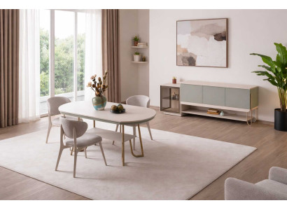 Esstisch Stühle Sideboard Stil, modern Farbe beige Holz Metall Küche neu
