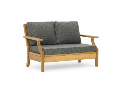 Garten-Zweisitzer-Sofa Moderner Stil Grau Holzrahmen Weiches Kopfteil
