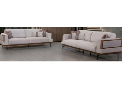Luxuriöses Sofa-Set 3+3 Beige Farbe Modernes Interieur Holzrahmen