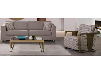 Minimalistisches Sofa-Set 3+1 Hellbraune Holzrahmen Modernes Interieur