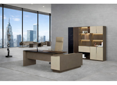 Exklusives Arbeitszimmer Set Robuster Schreibtisch Edles Bücherregal
