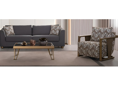 Dunkelgraues Sofa-Set Holzrahmen Hohe Beine Minimalistischer Stil