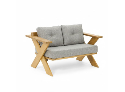 Garten-Zweisitzer-Sofa Moderner Stil Graue Farbe Holzrahmen Weich