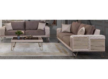 Minimalistisches Sofa-Set 3+3 Holzrahmen Stilvolles Design Metallbeine