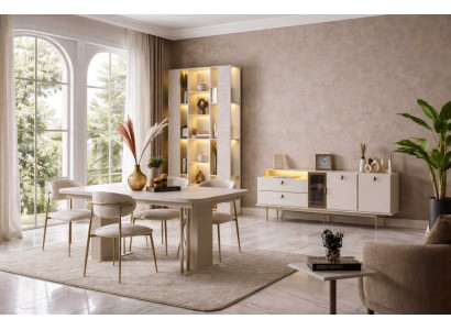 Esstisch Stühle Sideboard Esszimmer Stil modern Farbe beige neu Holz